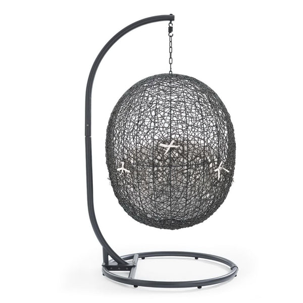 Modway Furniture Hide Outdoor Patio Swing Chair with Stand, Sunbrella® Cushion – Durable, Stylish All-Weather Design Gray White EEI-3929-GRY-WHI