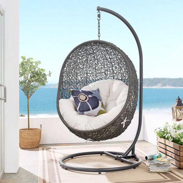 Modway Furniture Hide Outdoor Patio Swing Chair with Stand, Sunbrella® Cushion – Durable, Stylish All-Weather Design Gray White EEI-3929-GRY-WHI