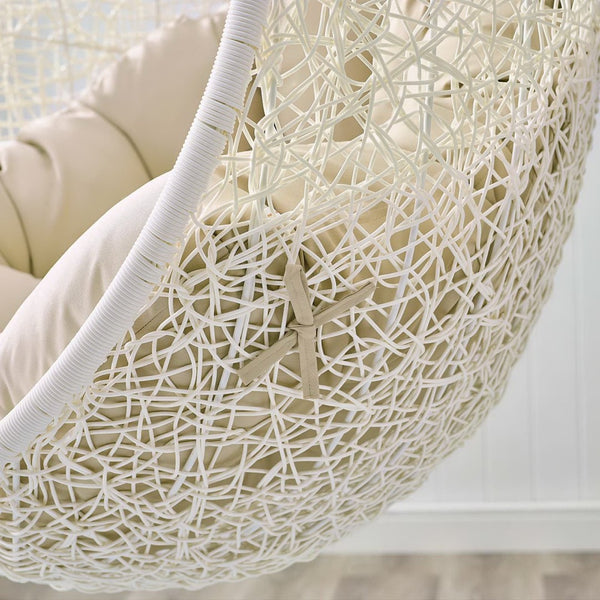 Modway Furniture Hide Outdoor Patio Swing Chair with Stand, Sunbrella® Cushion – Durable, Stylish All-Weather Design White Beige EEI-3929-WHI-BEI