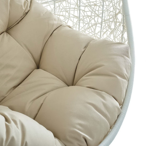 Modway Furniture Hide Outdoor Patio Swing Chair with Stand, Sunbrella® Cushion – Durable, Stylish All-Weather Design White Beige EEI-3929-WHI-BEI