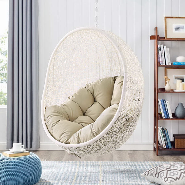 Modway Furniture Hide Outdoor Patio Swing Chair with Stand, Sunbrella® Cushion – Durable, Stylish All-Weather Design White Beige EEI-3929-WHI-BEI