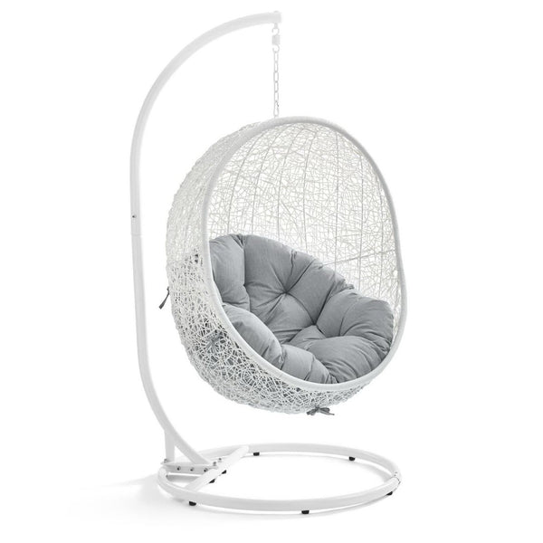 Modway Furniture Hide Outdoor Patio Swing Chair with Stand, Sunbrella® Cushion – Durable, Stylish All-Weather Design White Gray EEI-3929-WHI-GRY