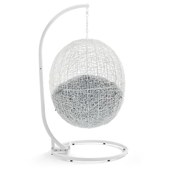 Modway Furniture Hide Outdoor Patio Swing Chair with Stand, Sunbrella® Cushion – Durable, Stylish All-Weather Design White Gray EEI-3929-WHI-GRY