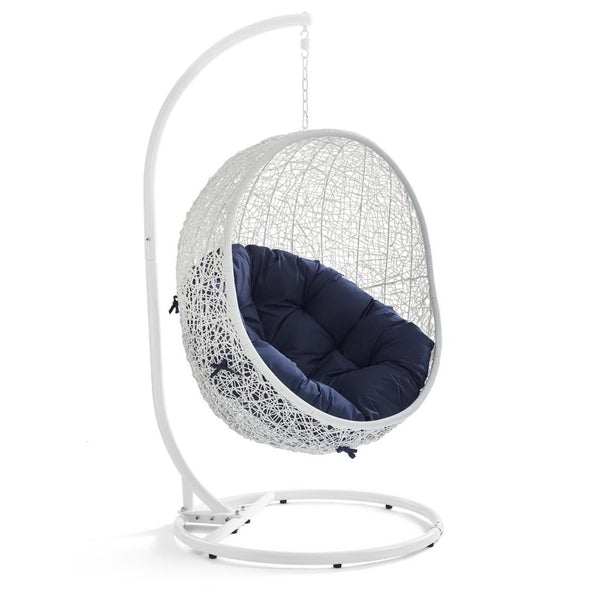Modway Furniture Hide Outdoor Patio Swing Chair with Stand, Sunbrella® Cushion – Durable, Stylish All-Weather Design White Navy EEI-3929-WHI-NAV