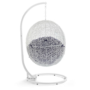 Modway Furniture Hide Outdoor Patio Swing Chair with Stand, Sunbrella® Cushion – Durable, Stylish All-Weather Design White Navy EEI-3929-WHI-NAV
