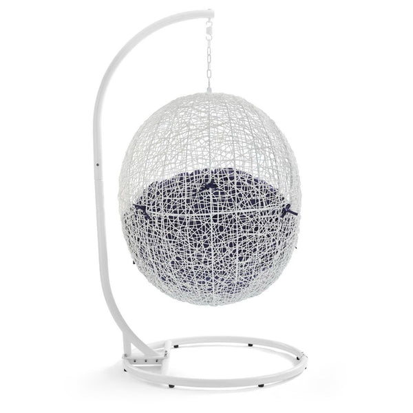 Modway Furniture Hide Outdoor Patio Swing Chair with Stand, Sunbrella® Cushion – Durable, Stylish All-Weather Design White Navy EEI-3929-WHI-NAV