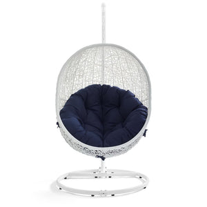 Modway Furniture Hide Outdoor Patio Swing Chair with Stand, Sunbrella® Cushion – Durable, Stylish All-Weather Design White Navy EEI-3929-WHI-NAV