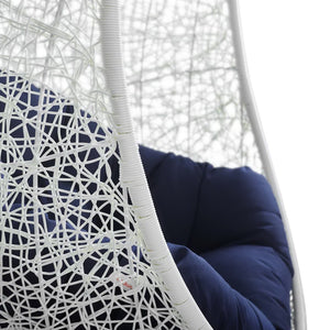 Modway Furniture Hide Outdoor Patio Swing Chair with Stand, Sunbrella® Cushion – Durable, Stylish All-Weather Design White Navy EEI-3929-WHI-NAV