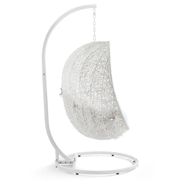 Modway Furniture Hide Outdoor Patio Swing Chair with Stand, Sunbrella® Cushion – Durable, Stylish All-Weather Design White White EEI-3929-WHI-WHI