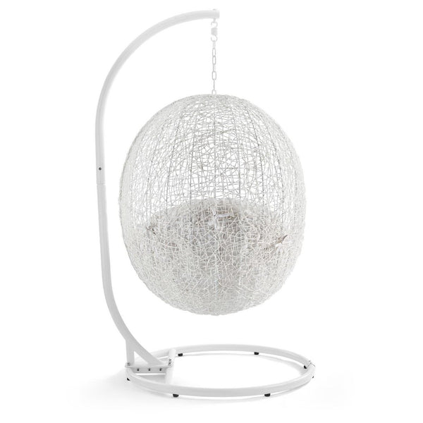 Modway Furniture Hide Outdoor Patio Swing Chair with Stand, Sunbrella® Cushion – Durable, Stylish All-Weather Design White White EEI-3929-WHI-WHI