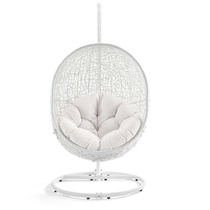 Modway Furniture Hide Outdoor Patio Swing Chair with Stand, Sunbrella® Cushion – Durable, Stylish All-Weather Design White White EEI-3929-WHI-WHI