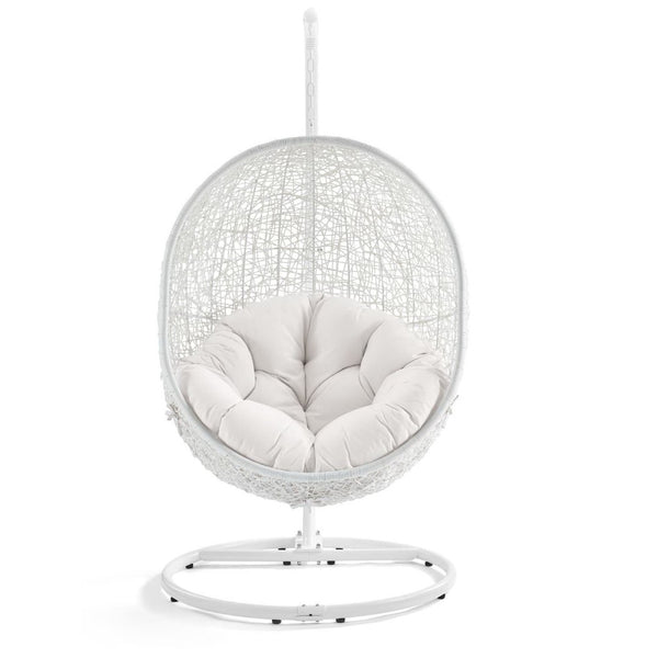 Modway Furniture Hide Outdoor Patio Swing Chair with Stand, Sunbrella® Cushion – Durable, Stylish All-Weather Design White White EEI-3929-WHI-WHI