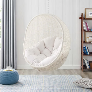 Modway Furniture Hide Outdoor Patio Swing Chair with Stand, Sunbrella® Cushion – Durable, Stylish All-Weather Design White White EEI-3929-WHI-WHI