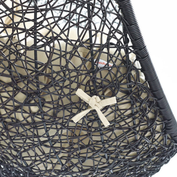 Modway Furniture Encase Sunbrella® Outdoor Patio Swing Chair with Durable Rattan & Plush Cushions for Ultimate Comfort Black Beige EEI-3943-BLK-BEI