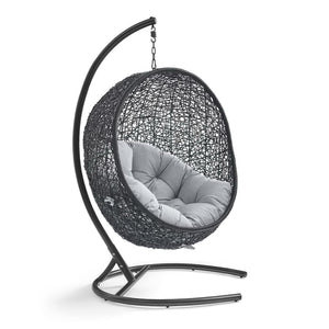 Modway Furniture Encase Sunbrella® Outdoor Patio Swing Chair with Durable Rattan & Plush Cushions for Ultimate Comfort Black Gray EEI-3943-BLK-GRY