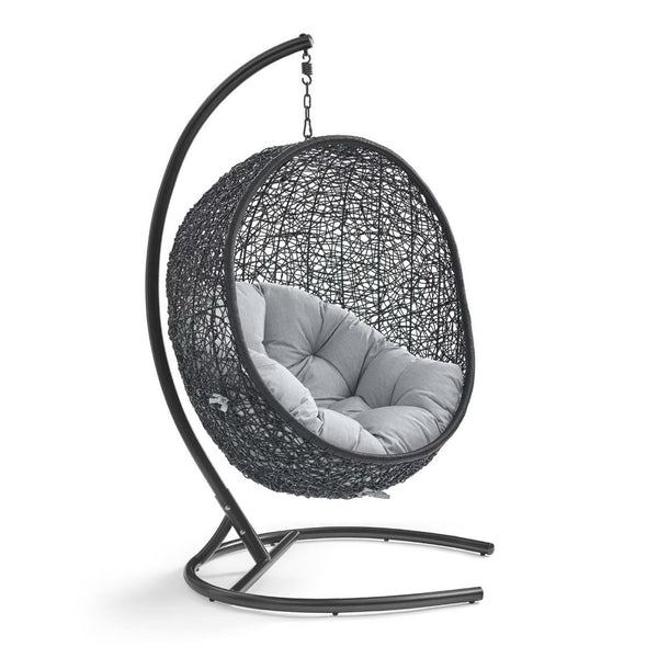 Modway Furniture Encase Sunbrella® Outdoor Patio Swing Chair with Durable Rattan & Plush Cushions for Ultimate Comfort Black Gray EEI-3943-BLK-GRY