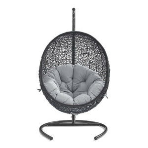 Modway Furniture Encase Sunbrella® Outdoor Patio Swing Chair with Durable Rattan & Plush Cushions for Ultimate Comfort Black Gray EEI-3943-BLK-GRY