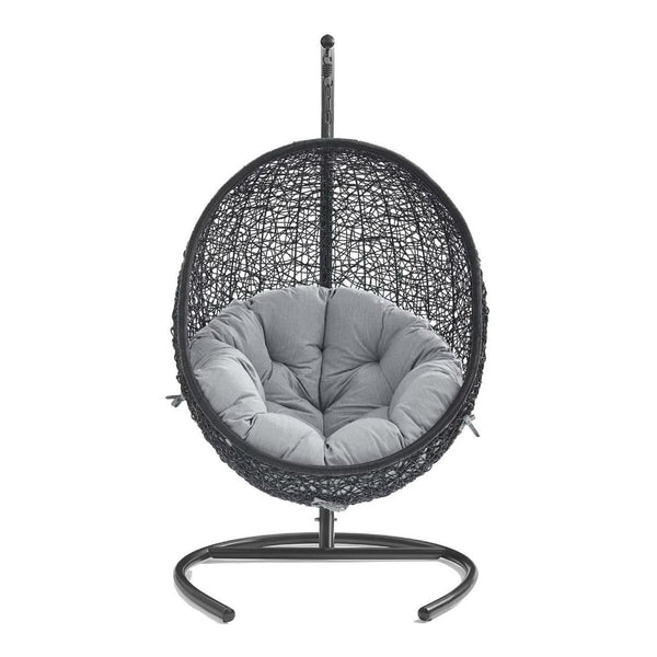 Modway Furniture Encase Sunbrella® Outdoor Patio Swing Chair with Durable Rattan & Plush Cushions for Ultimate Comfort Black Gray EEI-3943-BLK-GRY