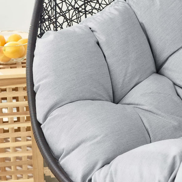 Modway Furniture Encase Sunbrella® Outdoor Patio Swing Chair with Durable Rattan & Plush Cushions for Ultimate Comfort Black Gray EEI-3943-BLK-GRY