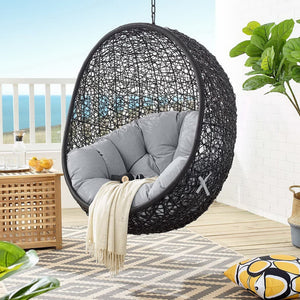 Modway Furniture Encase Sunbrella® Outdoor Patio Swing Chair with Durable Rattan & Plush Cushions for Ultimate Comfort Black Gray EEI-3943-BLK-GRY