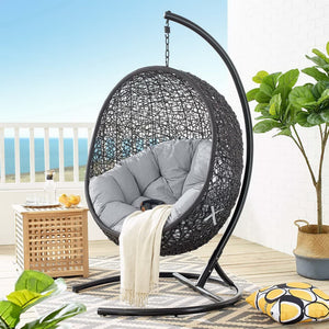 Modway Furniture Encase Sunbrella® Outdoor Patio Swing Chair with Durable Rattan & Plush Cushions for Ultimate Comfort Black Gray EEI-3943-BLK-GRY