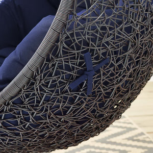 Modway Furniture Encase Sunbrella® Outdoor Patio Swing Chair with Durable Rattan & Plush Cushions for Ultimate Comfort Black Navy EEI-3943-BLK-NAV