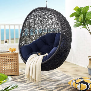 Modway Furniture Encase Sunbrella® Outdoor Patio Swing Chair with Durable Rattan & Plush Cushions for Ultimate Comfort Black Navy EEI-3943-BLK-NAV