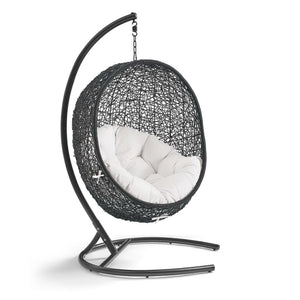 Modway Furniture Encase Sunbrella® Outdoor Patio Swing Chair with Durable Rattan & Plush Cushions for Ultimate Comfort Black White EEI-3943-BLK-WHI