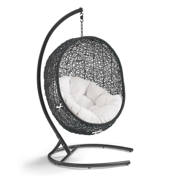 Modway Furniture Encase Sunbrella® Outdoor Patio Swing Chair with Durable Rattan & Plush Cushions for Ultimate Comfort Black White EEI-3943-BLK-WHI