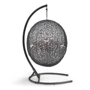 Modway Furniture Encase Sunbrella® Outdoor Patio Swing Chair with Durable Rattan & Plush Cushions for Ultimate Comfort Black White EEI-3943-BLK-WHI