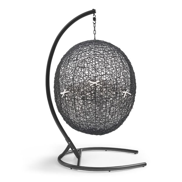 Modway Furniture Encase Sunbrella® Outdoor Patio Swing Chair with Durable Rattan & Plush Cushions for Ultimate Comfort Black White EEI-3943-BLK-WHI