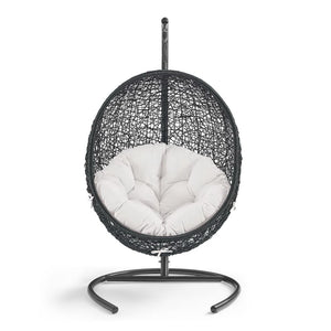 Modway Furniture Encase Sunbrella® Outdoor Patio Swing Chair with Durable Rattan & Plush Cushions for Ultimate Comfort Black White EEI-3943-BLK-WHI