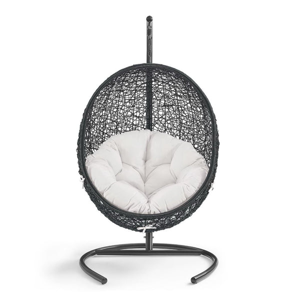 Modway Furniture Encase Sunbrella® Outdoor Patio Swing Chair with Durable Rattan & Plush Cushions for Ultimate Comfort Black White EEI-3943-BLK-WHI