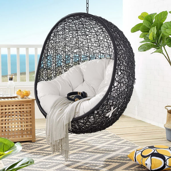 Modway Furniture Encase Sunbrella® Outdoor Patio Swing Chair with Durable Rattan & Plush Cushions for Ultimate Comfort Black White EEI-3943-BLK-WHI