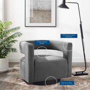 Modway Furniture Spin Cutaway Performance Velvet Swivel Armchair by Modway - Vintage Glamour Meets Everyday Comfort Gray EEI-3947-GRY