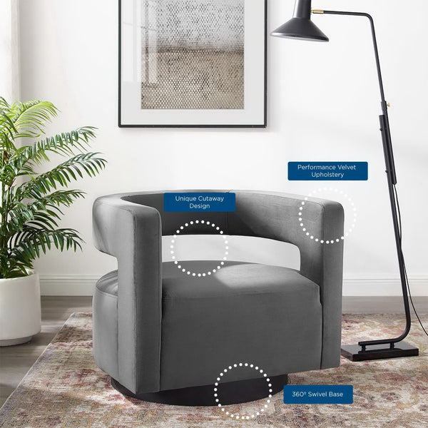 Modway Furniture Spin Cutaway Performance Velvet Swivel Armchair by Modway - Vintage Glamour Meets Everyday Comfort Gray EEI-3947-GRY