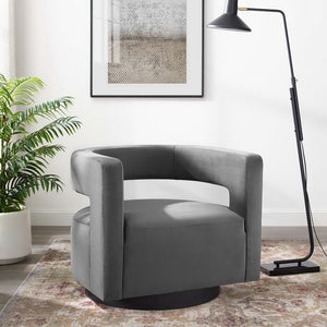 Modway Furniture Spin Cutaway Performance Velvet Swivel Armchair by Modway - Vintage Glamour Meets Everyday Comfort Gray EEI-3947-GRY