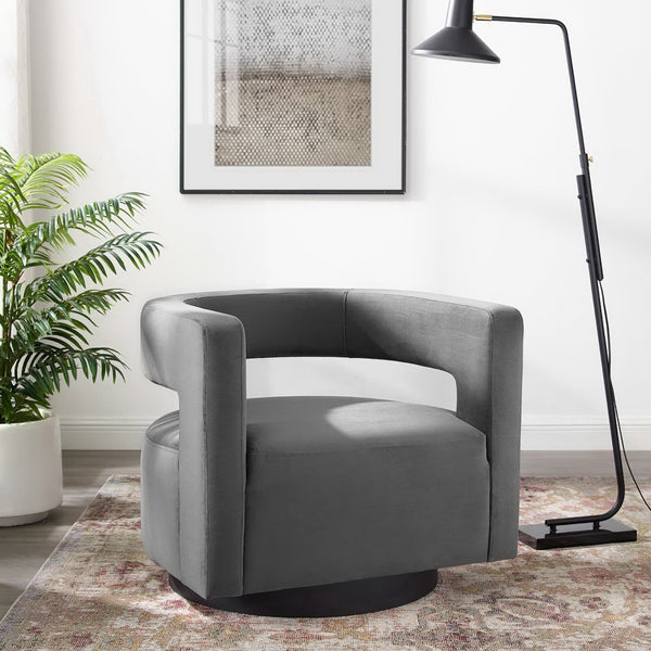 Modway Furniture Spin Cutaway Performance Velvet Swivel Armchair by Modway - Vintage Glamour Meets Everyday Comfort Gray EEI-3947-GRY