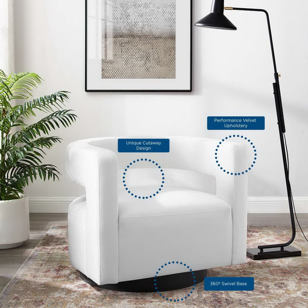 Modway Furniture Spin Cutaway Performance Velvet Swivel Armchair by Modway - Vintage Glamour Meets Everyday Comfort White EEI-3947-WHI