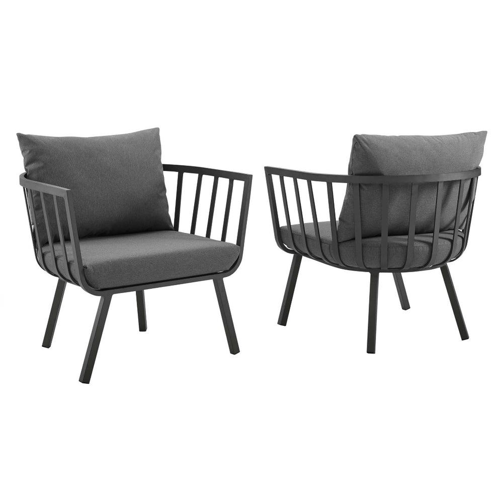 Modway Furniture Riverside Outdoor Patio Aluminum Armchair Set of 2 - Coastal Comfort for Your Stylish Outdoor Space Gray Charcoal EEI-3960-SLA-CHA