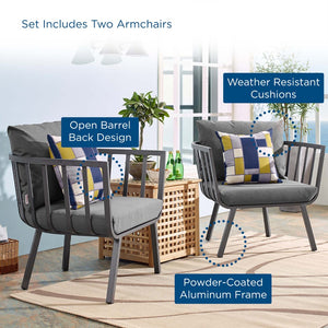 Modway Furniture Riverside Outdoor Patio Aluminum Armchair Set of 2 - Coastal Comfort for Your Stylish Outdoor Space Gray Charcoal EEI-3960-SLA-CHA
