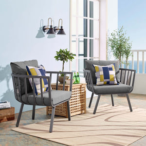 Modway Furniture Riverside Outdoor Patio Aluminum Armchair Set of 2 - Coastal Comfort for Your Stylish Outdoor Space Gray Charcoal EEI-3960-SLA-CHA