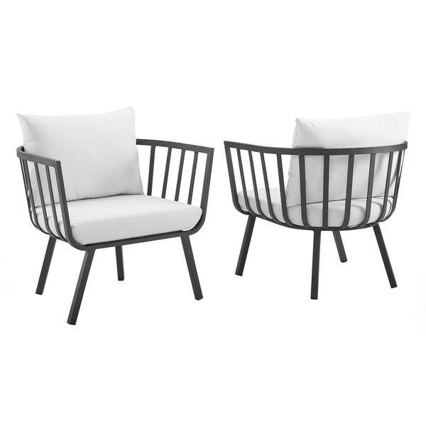 Modway Furniture Riverside Outdoor Patio Aluminum Armchair Set of 2 - Coastal Comfort for Your Stylish Outdoor Space Gray White EEI-3960-SLA-WHI