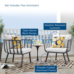 Modway Furniture Riverside Outdoor Patio Aluminum Armchair Set of 2 - Coastal Comfort for Your Stylish Outdoor Space Gray White EEI-3960-SLA-WHI