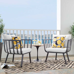 Modway Furniture Riverside Outdoor Patio Aluminum Armchair Set of 2 - Coastal Comfort for Your Stylish Outdoor Space Gray White EEI-3960-SLA-WHI