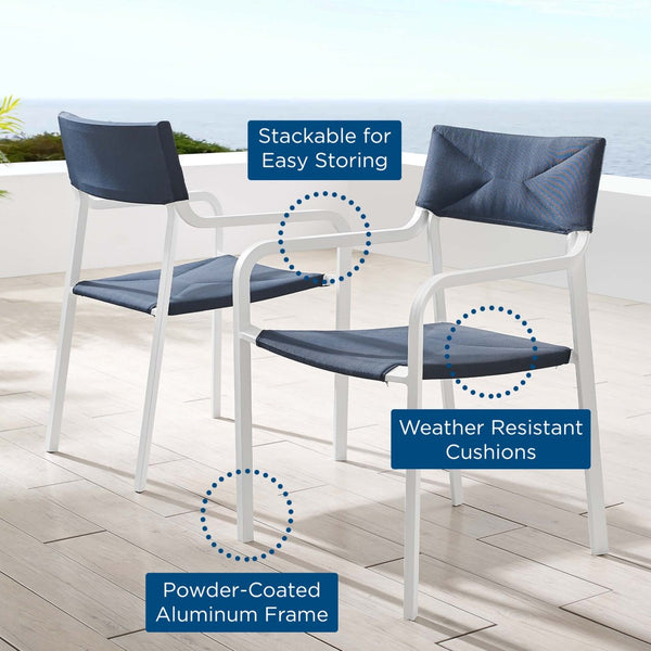 Modway Furniture Raleigh Outdoor Aluminum Armchair Set of 2 - Modern, Stackable, Weather-Resistant for Patios EEI-3962-WHI-NAV