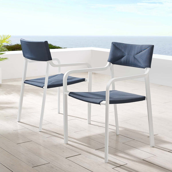 Modway Furniture Raleigh Outdoor Aluminum Armchair Set of 2 - Modern, Stackable, Weather-Resistant for Patios EEI-3962-WHI-NAV