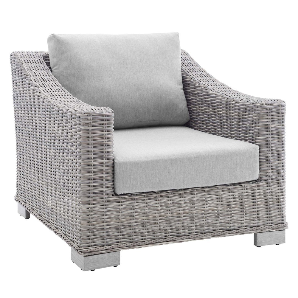 Modway Furniture Conway Outdoor Patio Wicker Rattan Armchair - Weather-Resistant, Stylish Seating for All Spaces Light Gray Gray EEI-3972-LGR-GRY