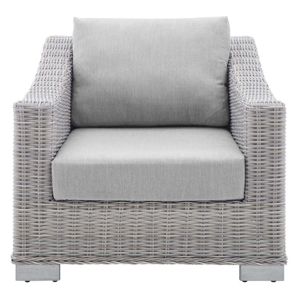 Modway Furniture Conway Outdoor Patio Wicker Rattan Armchair - Weather-Resistant, Stylish Seating for All Spaces Light Gray Gray EEI-3972-LGR-GRY