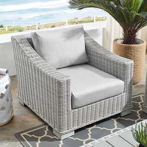 Modway Furniture Conway Outdoor Patio Wicker Rattan Armchair - Weather-Resistant, Stylish Seating for All Spaces Light Gray Gray EEI-3972-LGR-GRY